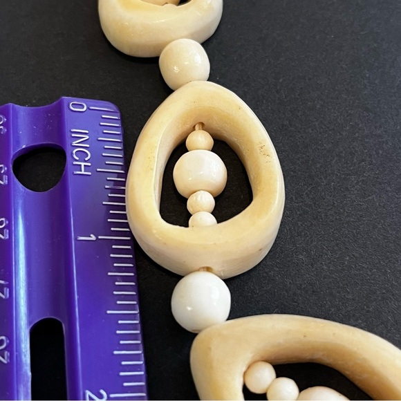 Carved Bovine Bone Bead Necklace Tribal Ethnic Beaded Chunky Natural Organic - Picture 11 of 11